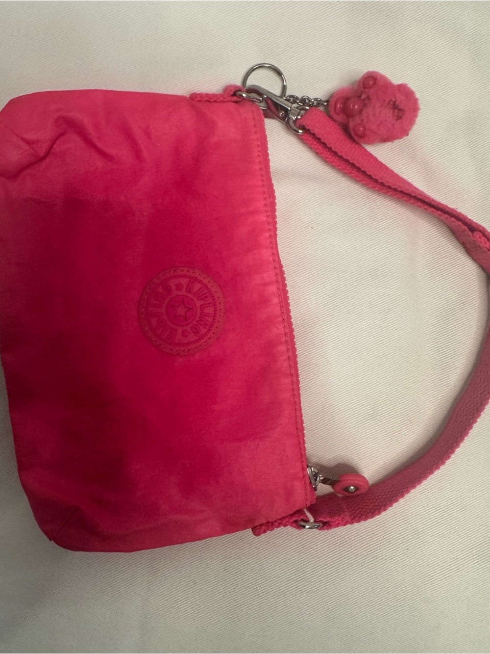 Kipling Hot Pink Wristlet Clutch with Logo Charm